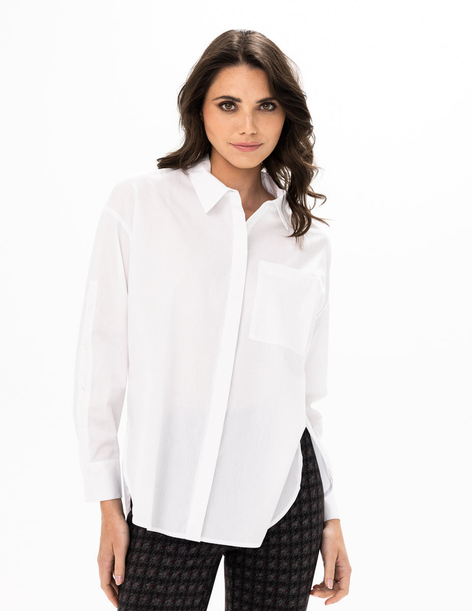 Renuar Button Sleeve Blouse in White – Paramount DaySpa Salon Boutique