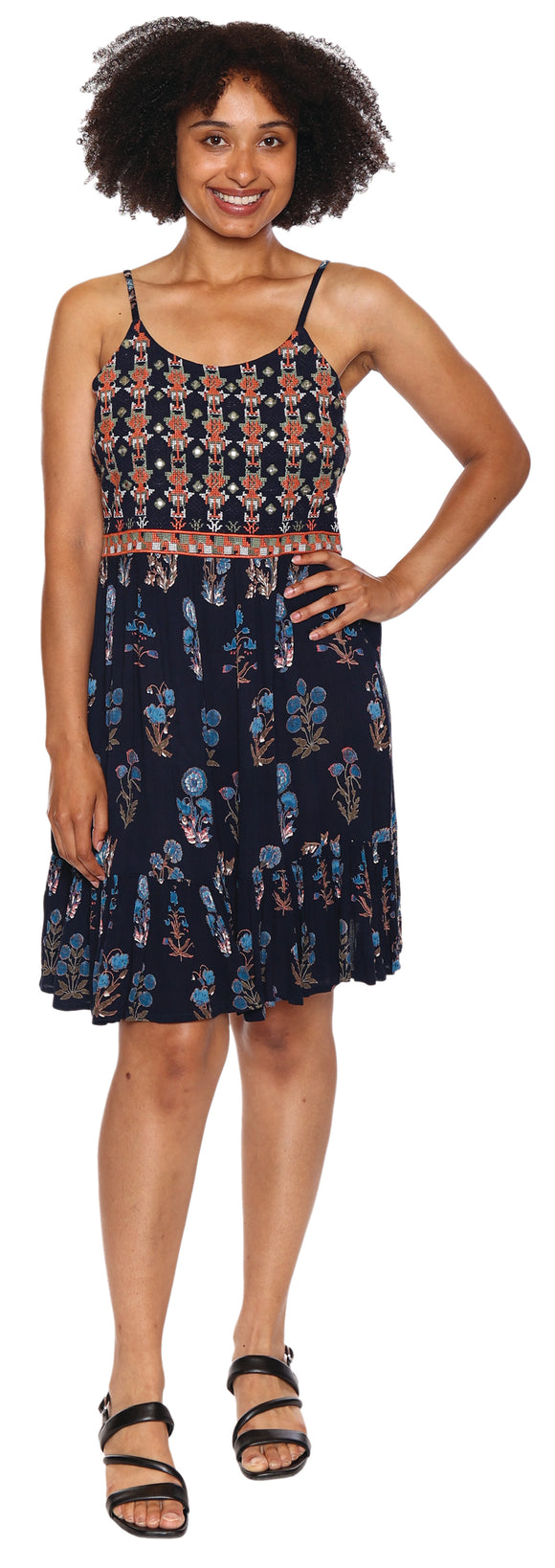Papa Navy Dress w/Embroidery